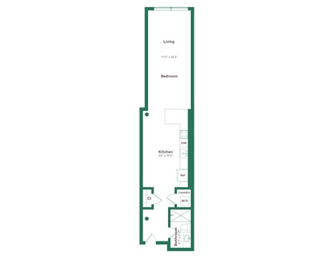 Floor plan for studio, 1 bath, 704 sqft